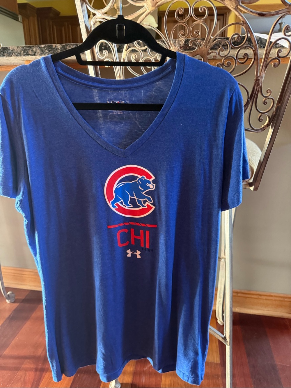 Under Armour Blue Chicago Cubs V-Neck Tee with Red Accent